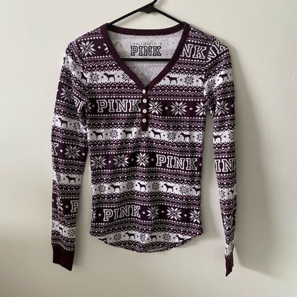 PINK V-Neck Henley Shirt